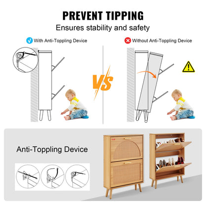 Skoskåp med 2 fliplådor Skoförvaringsskåp i rotting för entré
