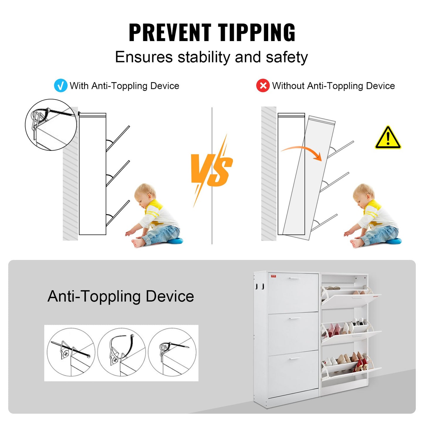 Schuhschrank mit 3 Klappschubladen Schuhschrank für den Eingangsbereich