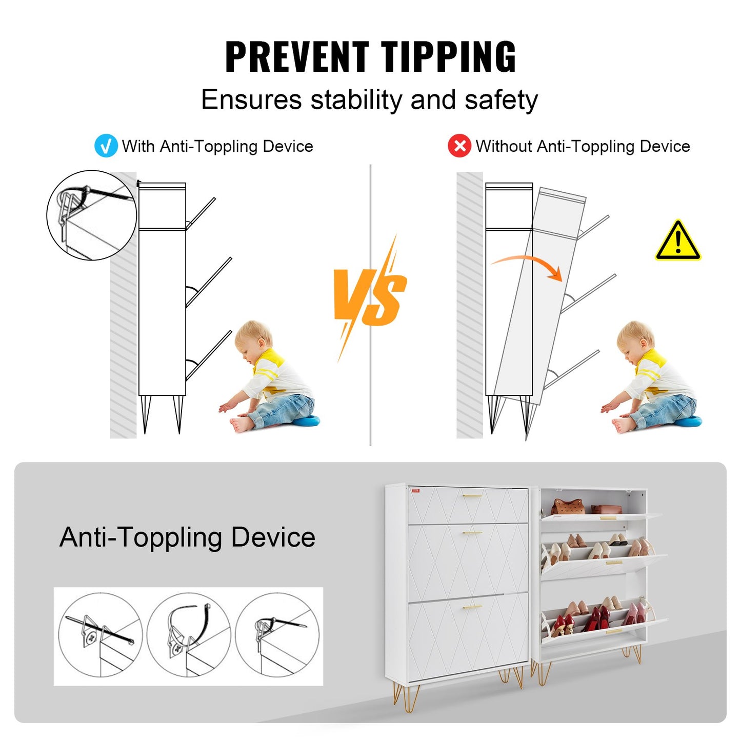 Skoskåp med 3 flip-lådor Skoförvaringsskåp för entréhall