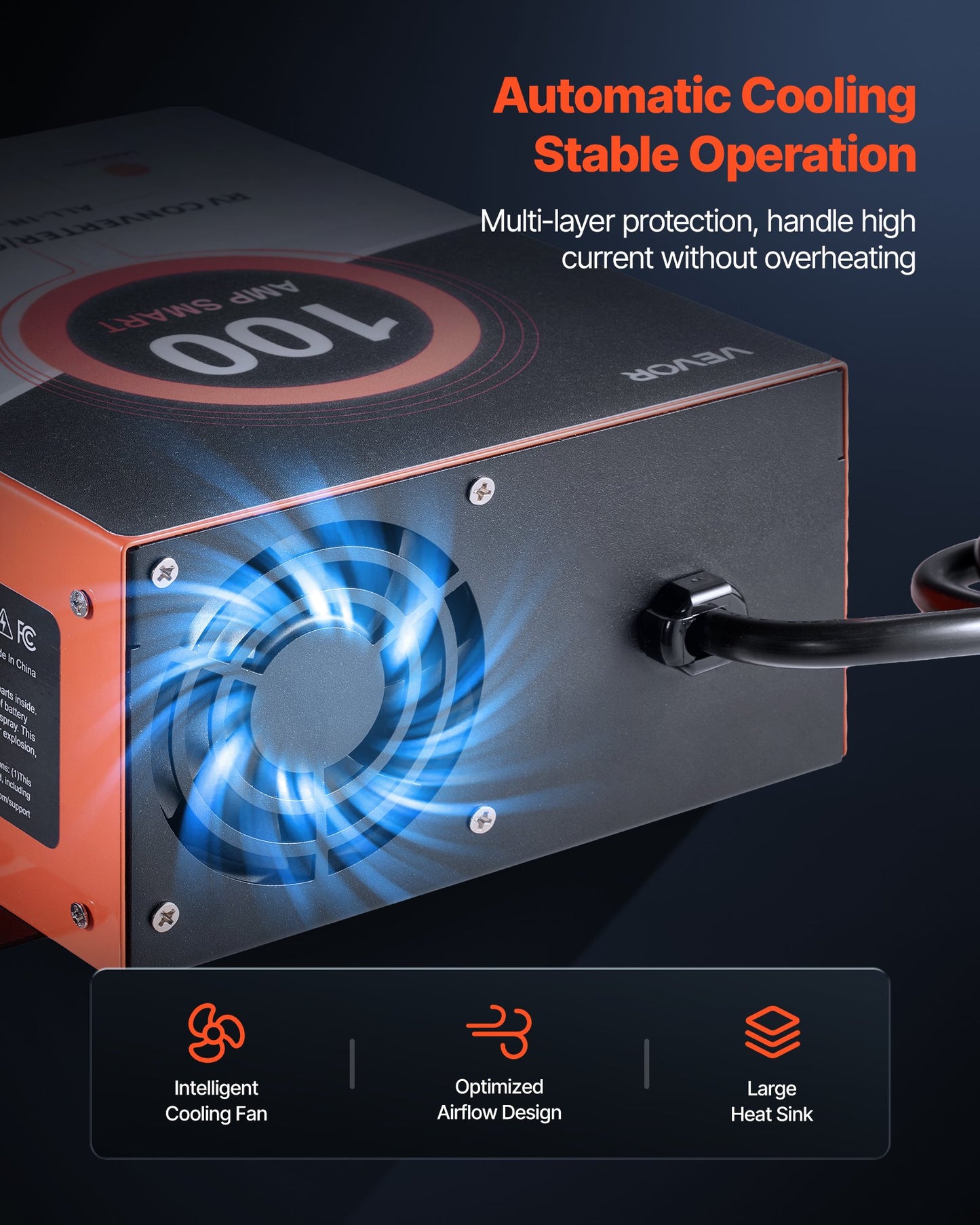 RV Power Converter, 100 Amp, 110V AC to 12V DC RV Converter Battery Charger, Multi Stage Smart Charging, 13V to 16.5V Operating Range, Compatible with Lithium & Lead Acid Battery, for Camper