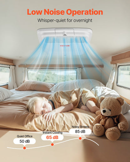 RV Air Conditioner, 15000 BTU Non-Ducted Rooftop RV AC Unit, 65 dB Quiet Design, Including Air Distribution Box, Operation Panel and Installation Hardware, for Campers, Vans, Trailers, White