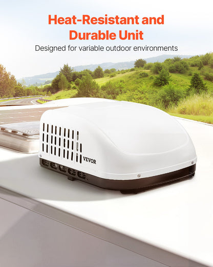 RV Air Conditioner, 15000 BTU Non-Ducted Rooftop RV AC Unit, 65 dB Quiet Design, Including Air Distribution Box, Operation Panel and Installation Hardware, for Campers, Vans, Trailers, White
