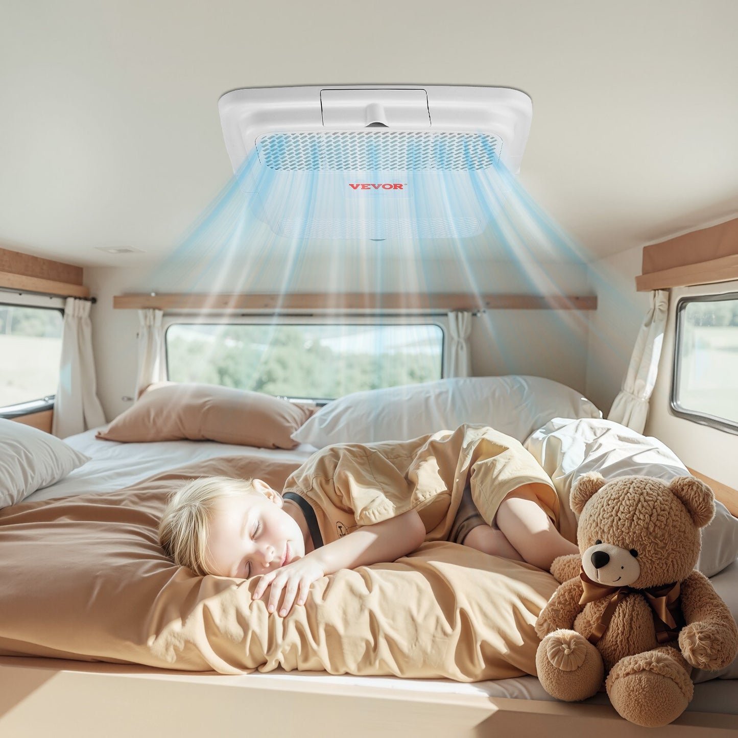 RV Air Conditioner, 15000 BTU Non-Ducted Rooftop RV AC Unit, 65 dB Quiet Design, Including Air Distribution Box, Operation Panel and Installation Hardware, for Campers, Vans, Trailers, White