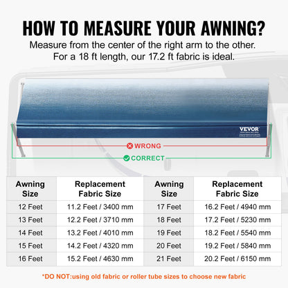 RV Awning Fabric Replacement, 17'2" Fabric Length for 18' Awning, Heavy Duty 3-Ply 16oz PVC Camper Awning Fabric, Waterproof & UV Protection Outdoor Canopy for RV, Trailer, Motorhome, Blue Fade