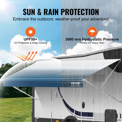 RV Awning Fabric Replacement, 19'2" Fabric Length for 20' Awning, Heavy Duty 3-Ply 16oz PVC Camper Awning Fabric, Waterproof & UV Protection Outdoor Canopy for RV, Trailer, Motorhome, Blue Fade