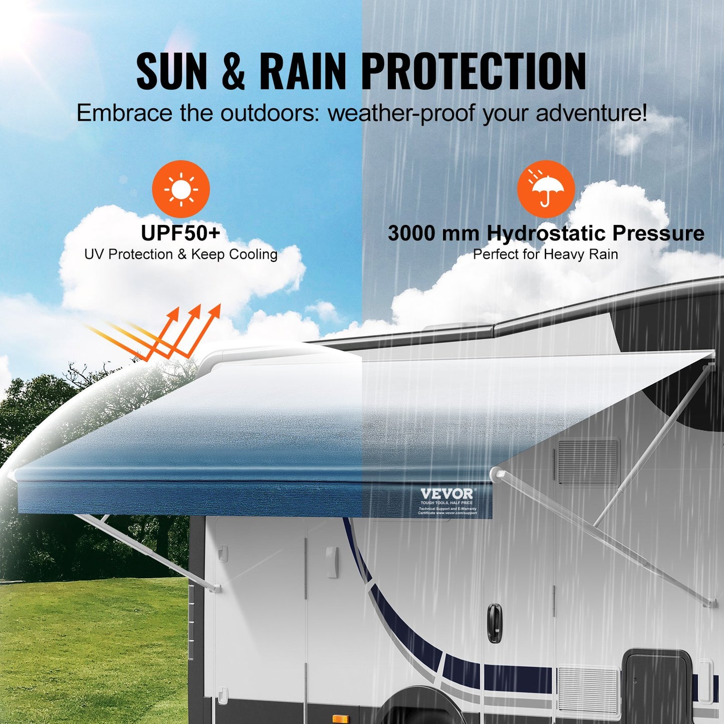 RV Awning Fabric Replacement, 20'2" Fabric Length for 21' Awning, Heavy Duty 3-Ply 16oz PVC Camper Awning Fabric, Waterproof & UV Protection Outdoor Canopy for RV, Trailer, Motorhome, Blue Fade