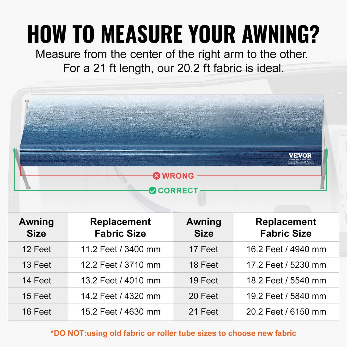 RV Awning Fabric Replacement, 20'2" Fabric Length for 21' Awning, Heavy Duty 3-Ply 16oz PVC Camper Awning Fabric, Waterproof & UV Protection Outdoor Canopy for RV, Trailer, Motorhome, Blue Fade