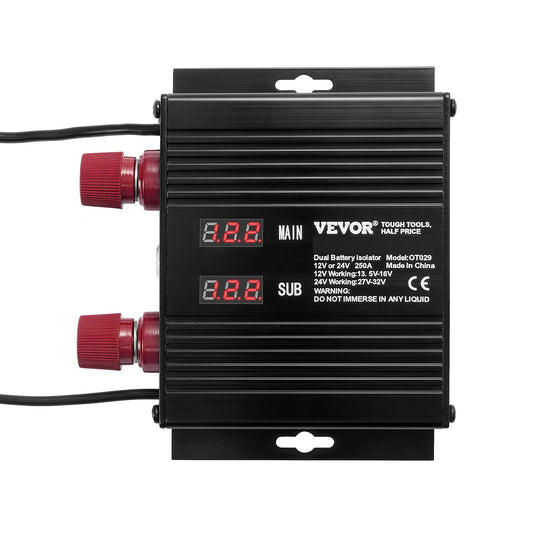 Dual Battery Smart Isolator 12V/24V 250 Amp Spänningskänslig Realy LCD