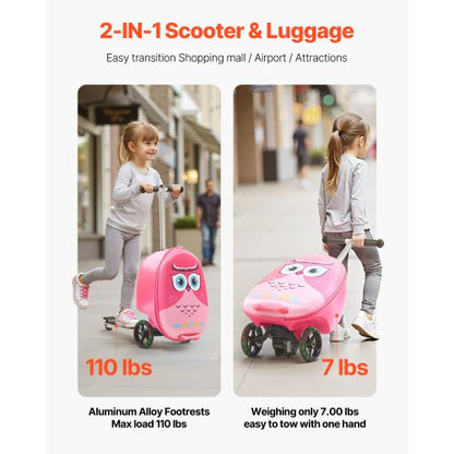 Kinderreisetasche mit Rollgepäck, 20 Zoll, Roller und Flash-Räder, rosa