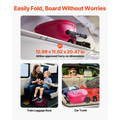 Kinderreisetasche mit Rollgepäck, 20 Zoll, Roller und Flash-Räder, rosa