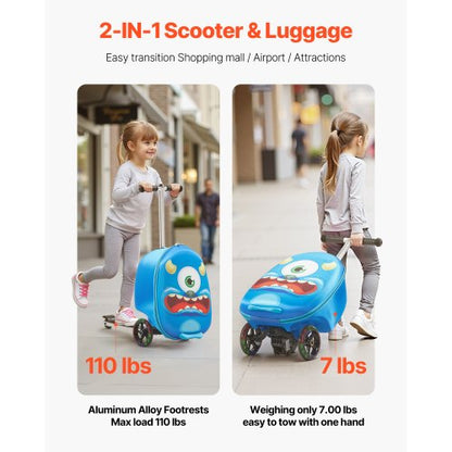 Kinderreisetasche mit Rollgepäck, 20 Zoll, Roller und Flash-Räder, blau