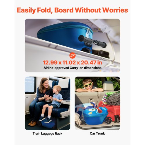 Kinderreisetasche mit Rollgepäck, 20 Zoll, Roller und Flash-Räder, blau