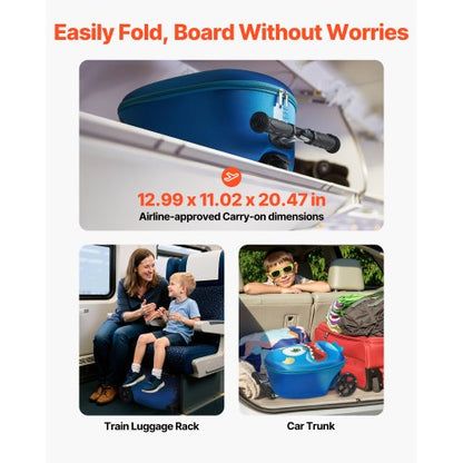 Kinderreisetasche mit Rollgepäck, 20 Zoll, Roller und Flash-Räder, blau