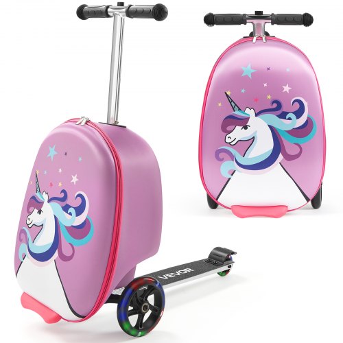 Ride-on Luggage, 20 L Capacity, 20 Inches Kids Scooter Suitcase with Flash PU Wheels, Adjustable Handle & TPR Non-Slip Grip, Foldable & Lightweight Scooter Luggage for Kids Aged 5+, Purple