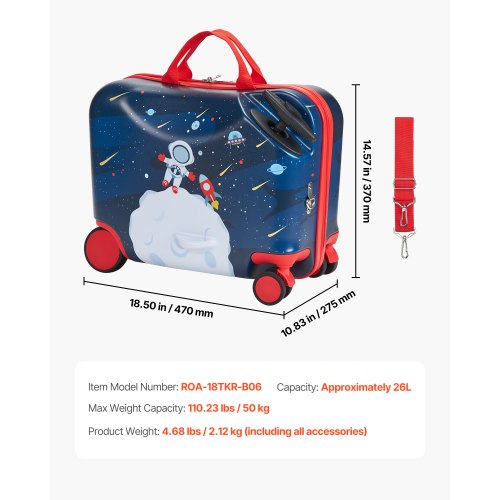 Resväska för barn med hjul, 18 tums lättviktig skoterväska