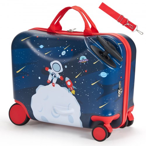 Ride-on Luggage, 26 L Capacity, 18 Inches Tow Along Toddler Carry on Luggage with Wheels, Adjustable Shoulder Strap, Lightweight Kids Riding Suitcase for Boys & Girls Aged 3+, Blue & White