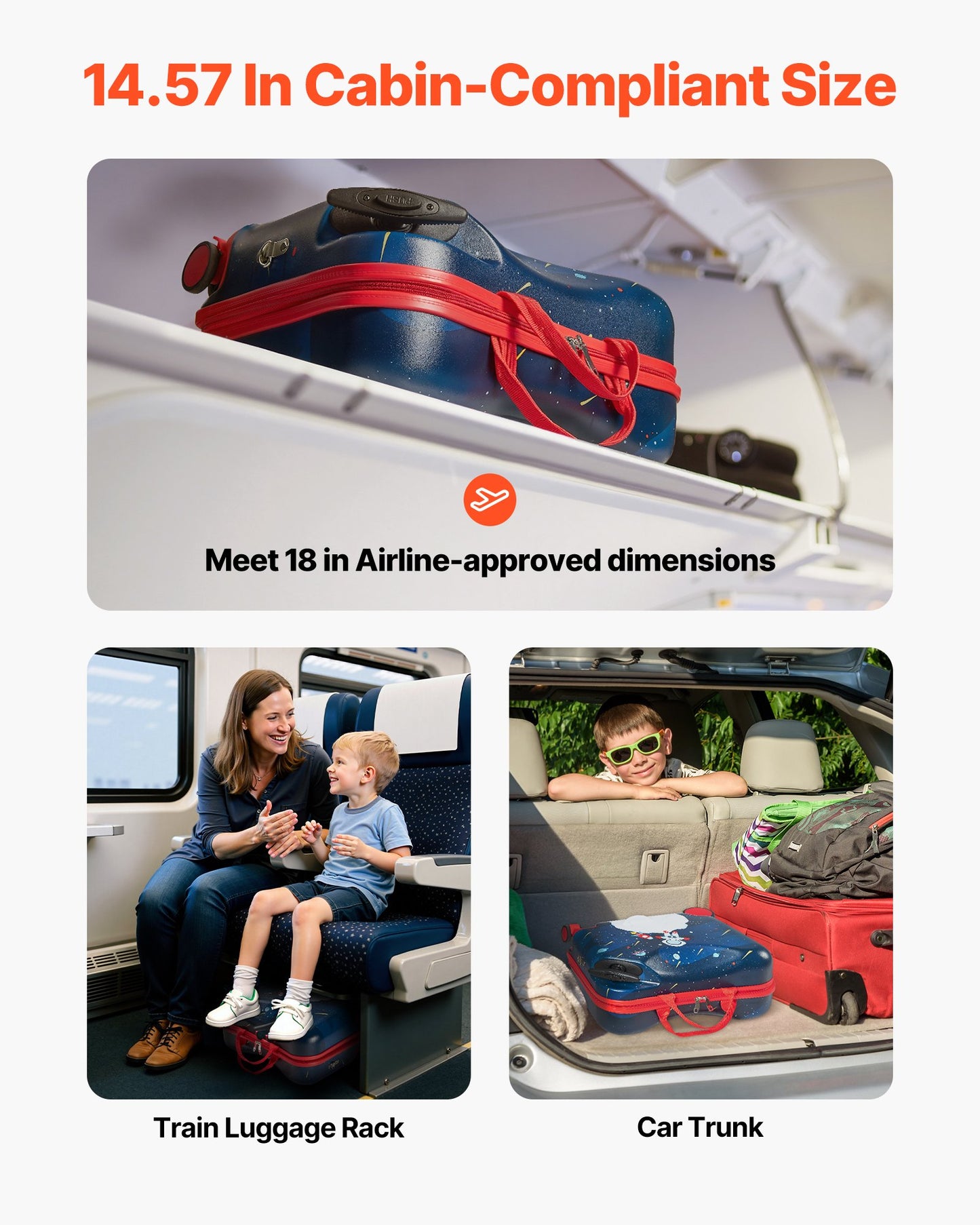 Ride-on Luggage, 26 L Capacity, 18 Inches Tow Along Toddler Carry on Luggage with Wheels, Adjustable Shoulder Strap, Lightweight Kids Riding Suitcase for Boys & Girls Aged 3+, Blue & White