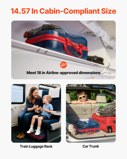 Ride-on Luggage, 26 L Capacity, 18 Inches Tow Along Toddler Carry on Luggage with Wheels, Adjustable Shoulder Strap, Lightweight Kids Riding Suitcase for Boys & Girls Aged 3+, Blue & White