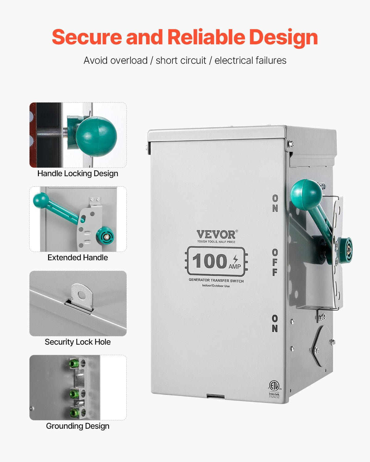 100A Generator Transfer Switch, 24000W Manual Transfer Switch, Heavy Duty Double-Throw Power Transfer Switch 120/240V, Meeting NEMA 3R Standards, for Outdoor, Indoor, and Portable Generator