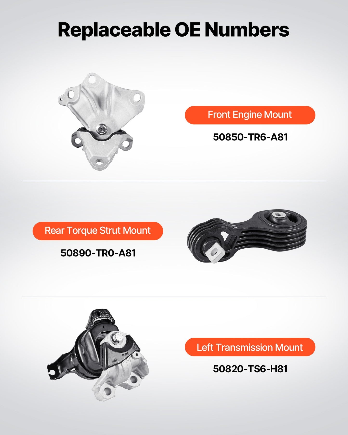 Engine Motor Mount and Transmission Mount Kit Replacement, Set of 3, Compatible with 2012–2013 Honda Civic 1.8L Coupe, Replace OE# A65048, A65021, A65087, Secure Support
