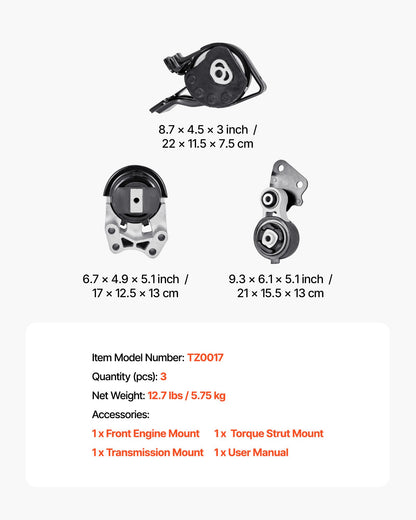 Engine and Transmission Motor Mount Kit Replacement, Set of 3, Compatible with 2007–2014 Ford Edge 3.5L, Replace OE# A5342, A5431, A5605, Secure Support
