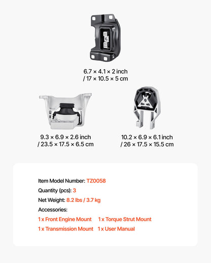 Engine and Transmission Motor Mount Kit Replacement, Set of 3, Compatible with 2013–2019 Ford Escape 2.0L L4, Replace OE# A5612, A5631, A5520, Secure Support