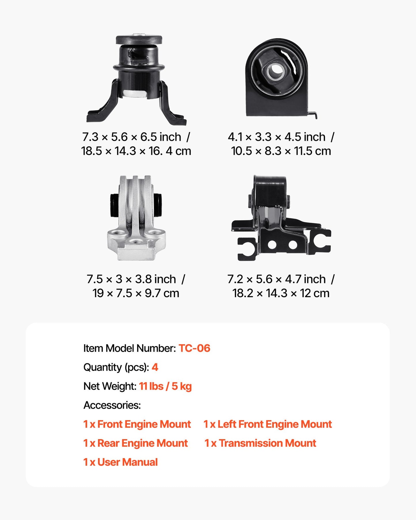 Engine Motor Mount and Transmission Mount Kit Replacement, Set of 4, Compatible with 2009–2012 Ford Escape 2.5L L4, Replace OE# A5446, A5481, A5412, A5441, Secure Support