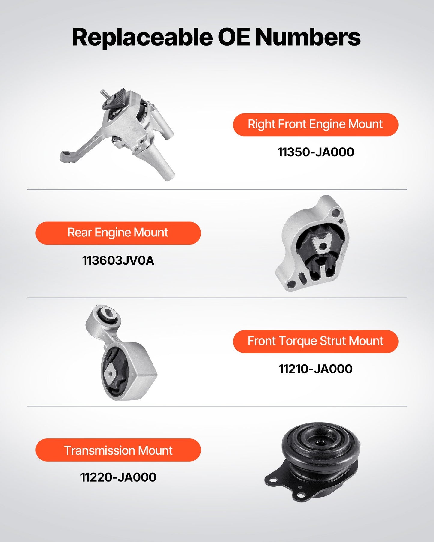 Engine and Transmission Motor Mount Kit Replacement, Set of 4, Compatible with 2007–2017 Nissan Altima 2.5L L4, Replace OE# A4350, A4353, A4340, A4339, Secure Support
