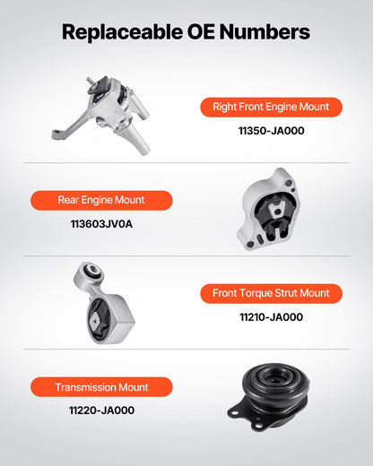 Engine and Transmission Motor Mount Kit Replacement, Set of 4, Compatible with 2007–2017 Nissan Altima 2.5L L4, Replace OE# A4350, A4353, A4340, A4339, Secure Support