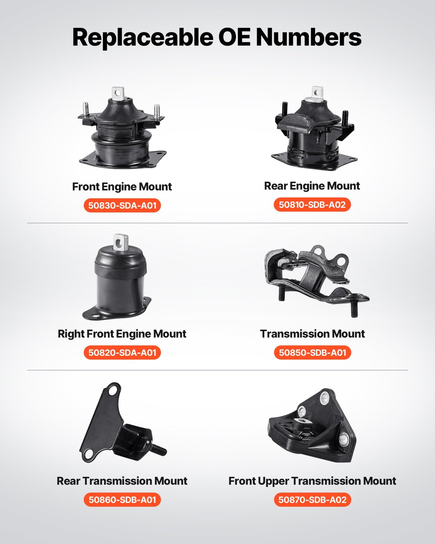 Engine Motor Mount and Transmission Mount Kit Replacement, Set of 6, Compatible with 2003–2007 Honda Accord 3.0L V6, Replace OE# A4526HY, A4517, A4527HY, A4524, A4544, A4525, Secure Support