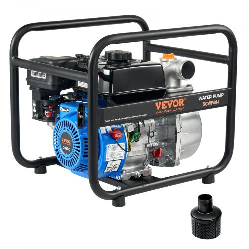 Gasoline Powered Trash Pump, 2 in/50 mm, 6.5HP 132 GPM 4-Stroke Gasoline Engine Water Transfer Pump with 98 ft Max Lift 26ft Max Suction Inlet Filter, Cast Iron Impeller for Irrigation Pool