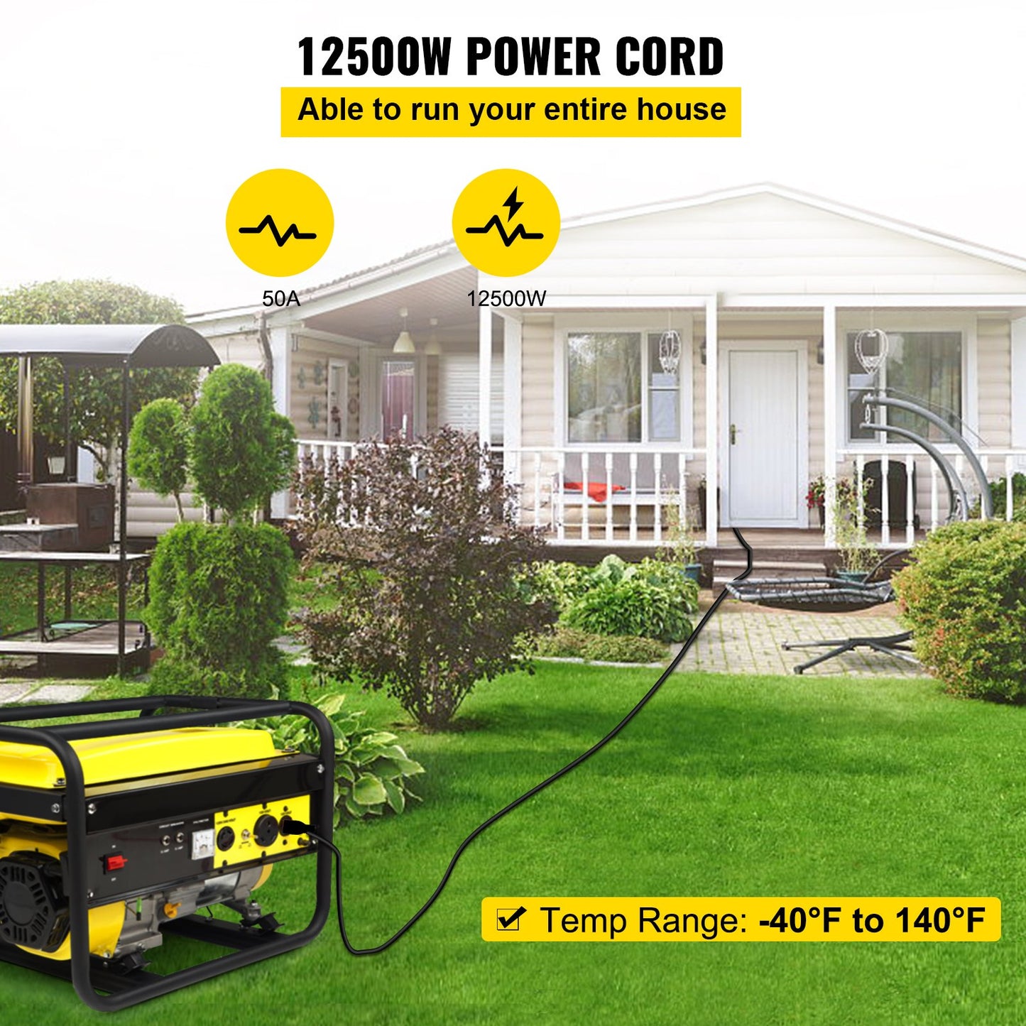 15 ft 50A RV Camp Power Cord Generator Cord 6/3+8/1 AWG NEMA 14-50P to Bare Wire