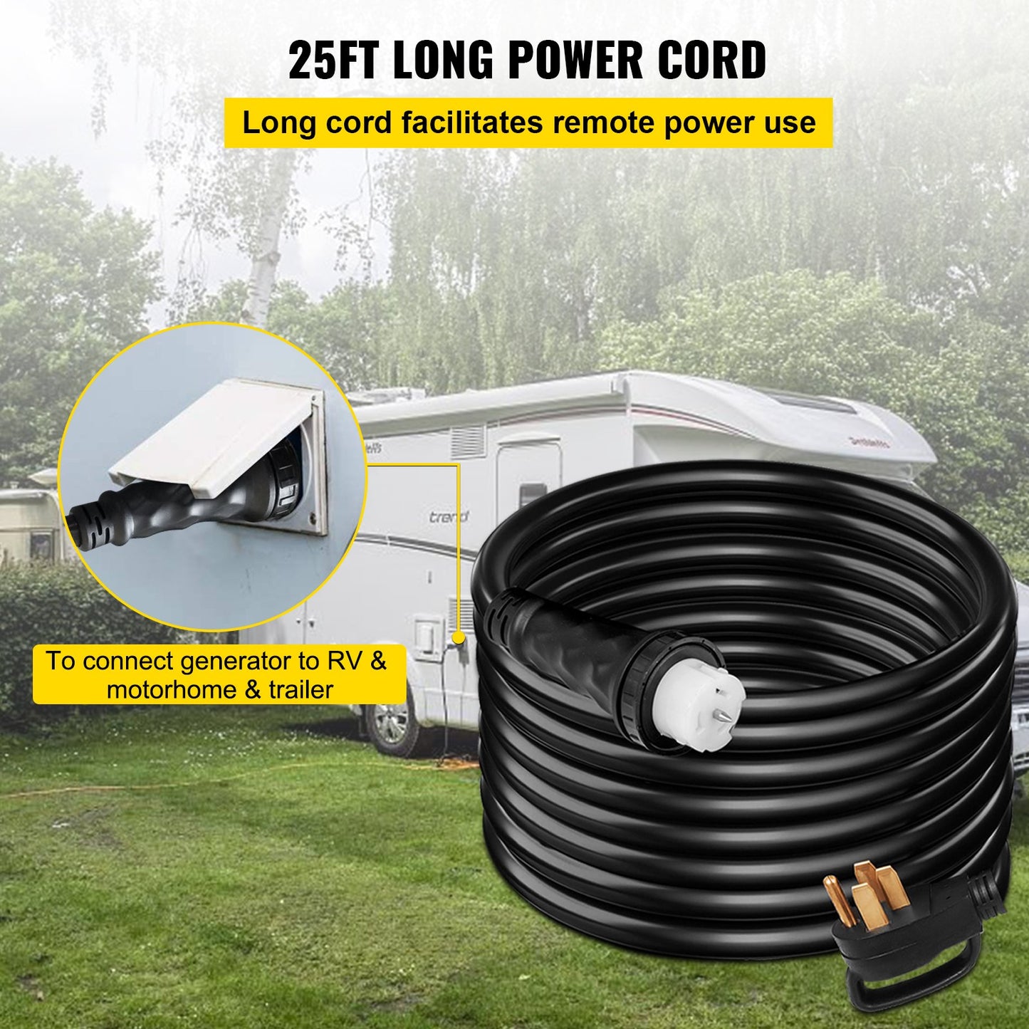 25Ft 50 Amp Generator Extension Cord STW 6/3 + 8/1 Generator Cord 125V 250V Generator Power Cord N14-50P & SS2-50R & CS6364 Twist Lock Connectors Tested to UL Standards