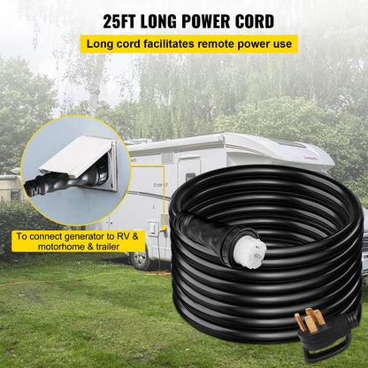 25Ft 50 Amp Generator Extension Cord STW 6/3 + 8/1 Generator Cord 125V 250V Generator Power Cord N14-50P & SS2-50R & CS6364 Twist Lock Connectors Tested to UL Standards