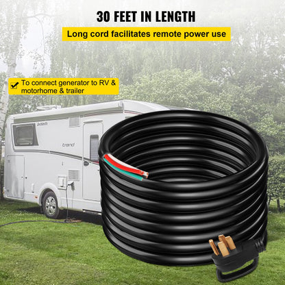 30' 50A RV Camp Power Cord Generator Cord 6/3 + 8/1 AWG NEMA 14-50P to Bare Wire