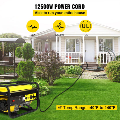 40' 50A RV Camp Power Cord Generator Cord 6/3 + 8/1 AWG NEMA 14-50P to Bare Wire