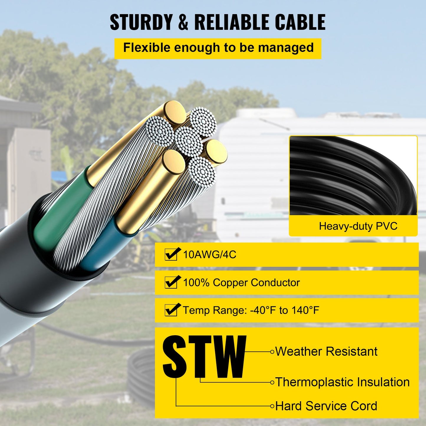 50 FT 30 Amp Generator Extension Cord SJTW 10 AWG 4 Prong, NEMA L14-30P 125/250V Heavy Duty Generator Power Cord with Twist Lock Connector