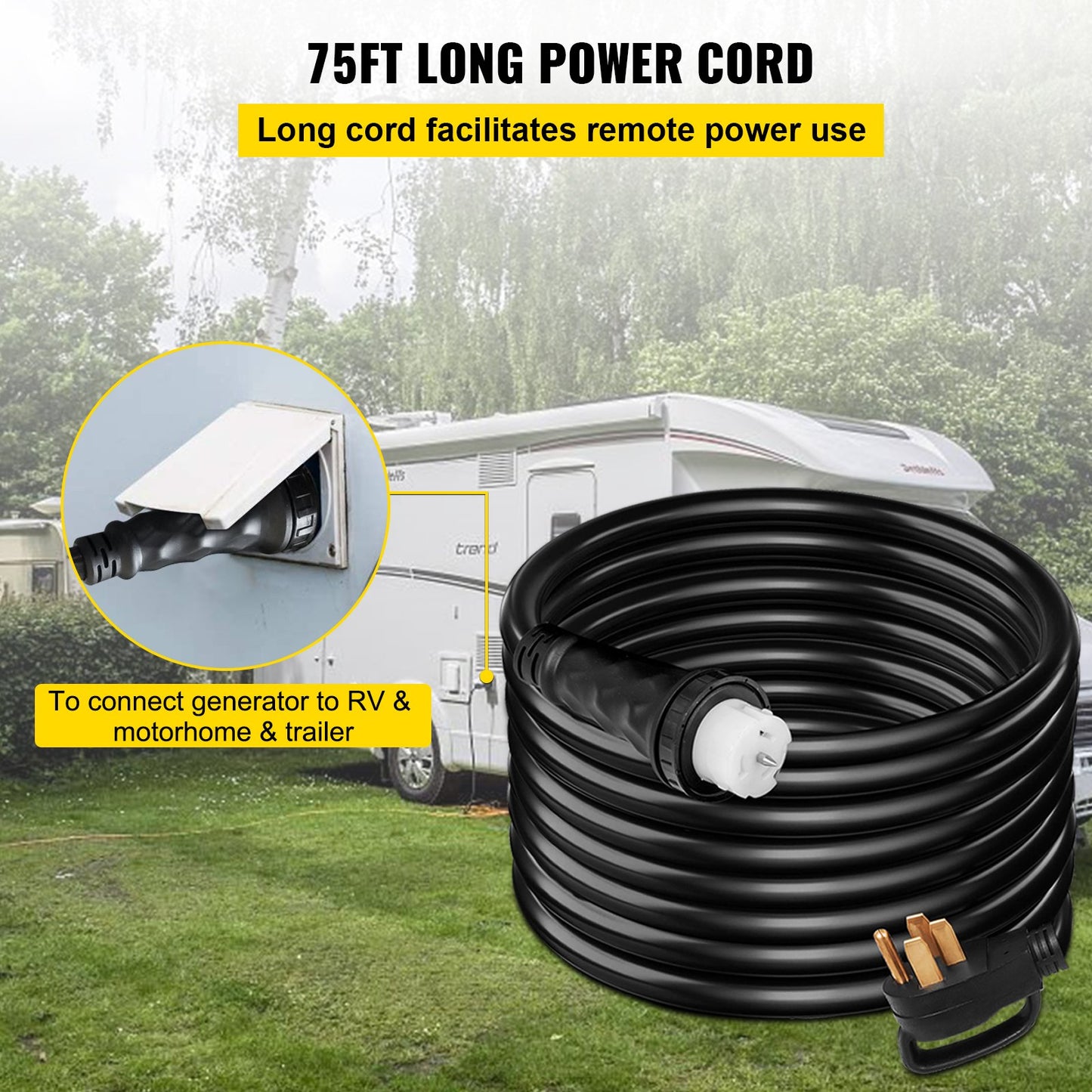 75Ft 50 Amp Generator Extension Cord,N14-50P & SS2-50R & CS6364 4 Prong, 50 Amp Generator Cord 125V 250V with Twist Lock Connectors, Generator Power Cord