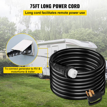 75Ft 50 Amp Generator Extension Cord,N14-50P & SS2-50R & CS6364 4 Prong, 50 Amp Generator Cord 125V 250V with Twist Lock Connectors, Generator Power Cord