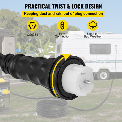 75Ft 50 Amp Generator Extension Cord,N14-50P & SS2-50R & CS6364 4 Prong, 50 Amp Generator Cord 125V 250V with Twist Lock Connectors, Generator Power Cord