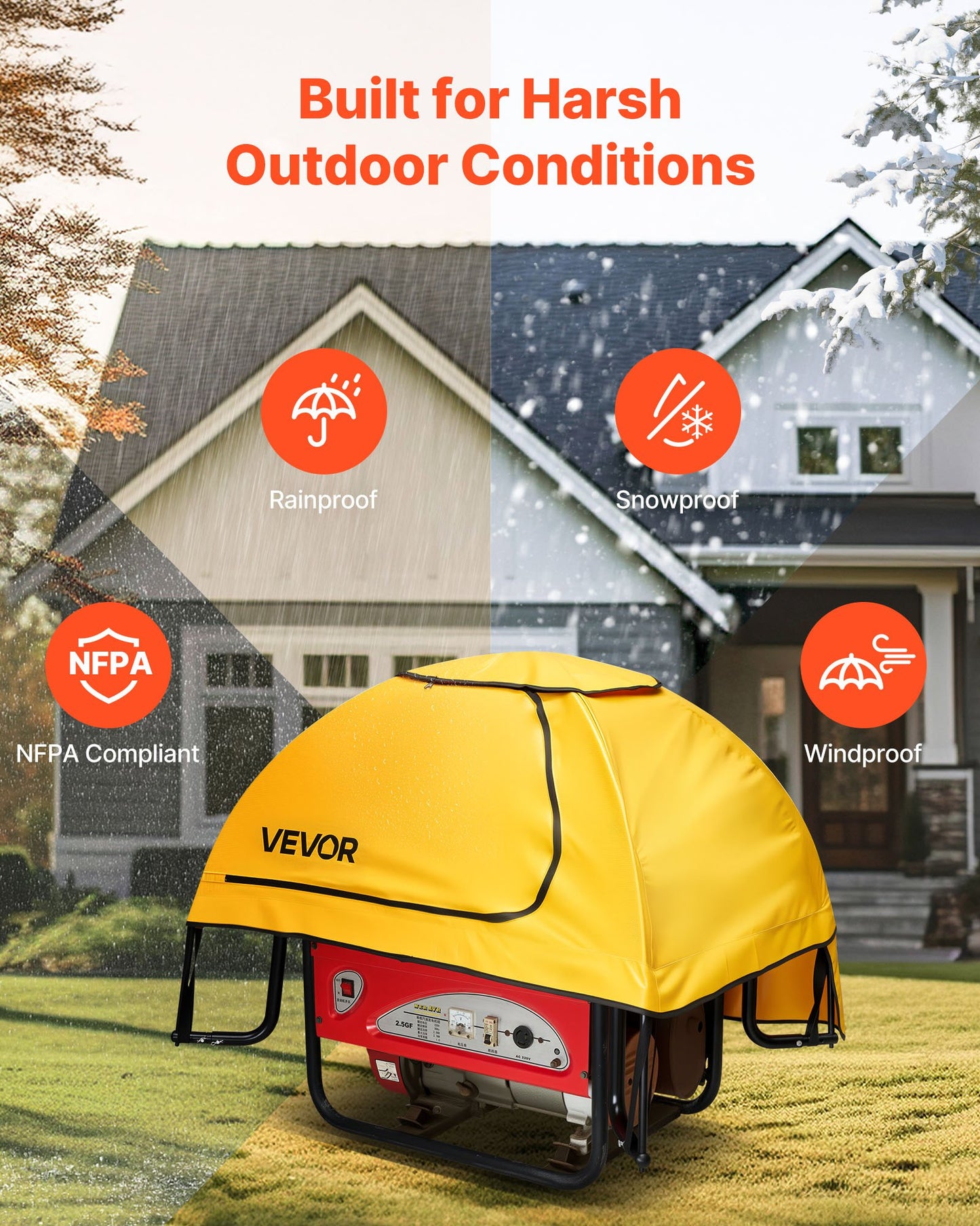Generator Cover, 36 x 26 x 26 Inch Waterproof Universal Generator Cover for Most Generators 70-108 Inch Perimeter, Portable Generator Running Cover with Heavy Duty Thicken Oxford Fabric, Yellow