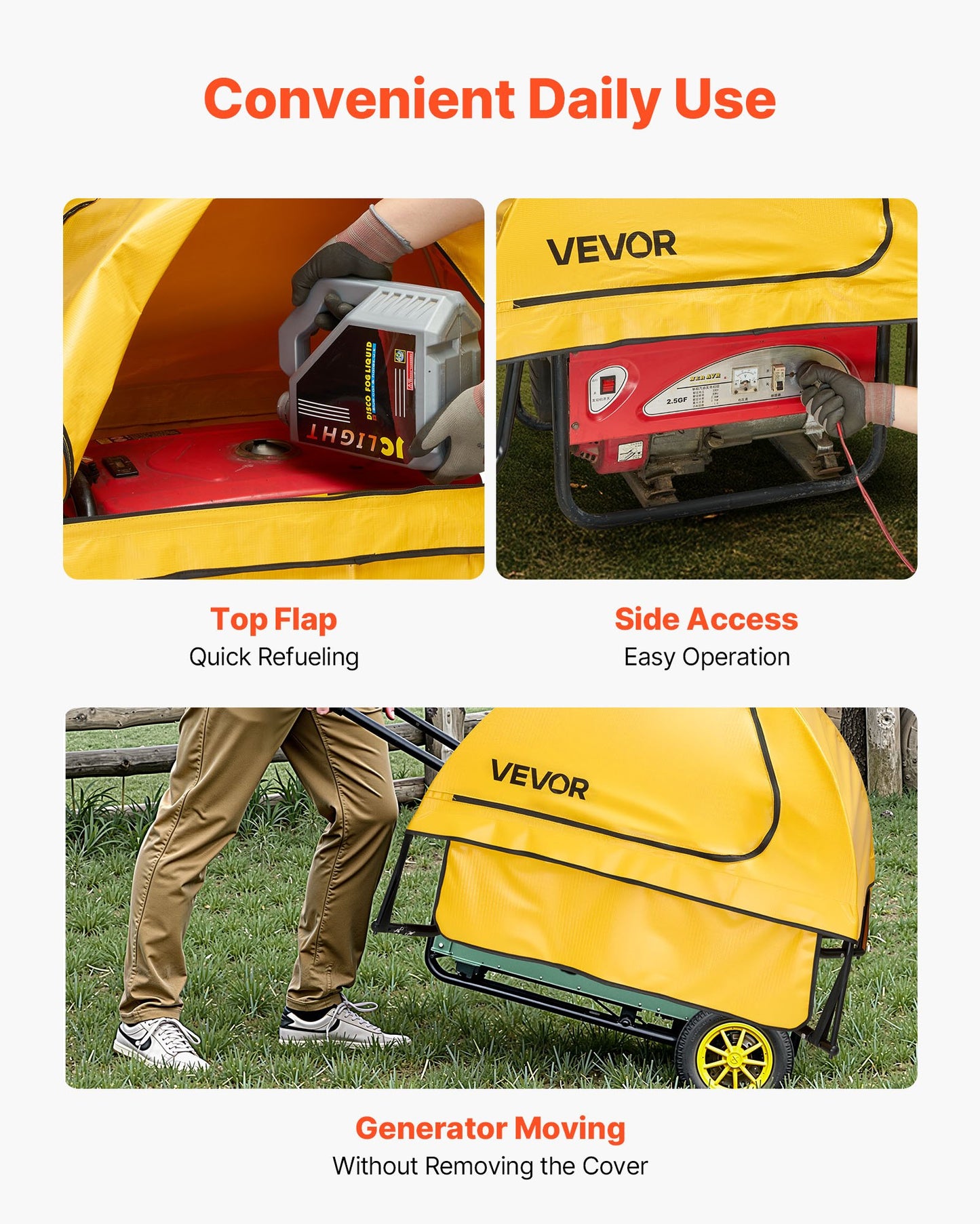 Generator Cover, 36 x 26 x 26 Inch Waterproof Universal Generator Cover for Most Generators 70-108 Inch Perimeter, Portable Generator Running Cover with Heavy Duty Thicken Oxford Fabric, Yellow