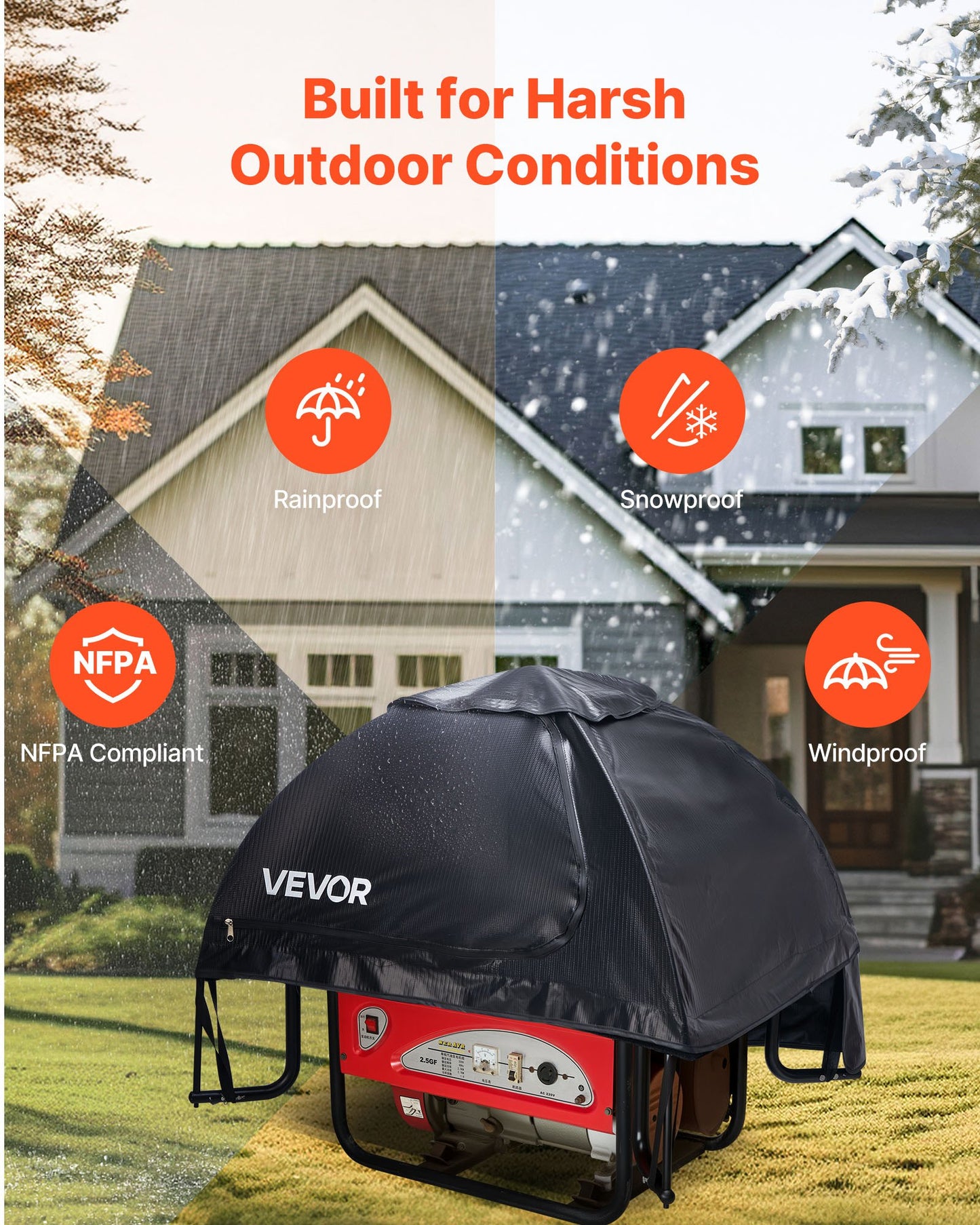 Generator Cover, 36 x 26 x 26 Inch Waterproof Universal Generator Cover for Most Generators 70-108 Inches Perimeter, Portable Generator Running Cover with Heavy Duty Thicken Oxford Fabric, Black