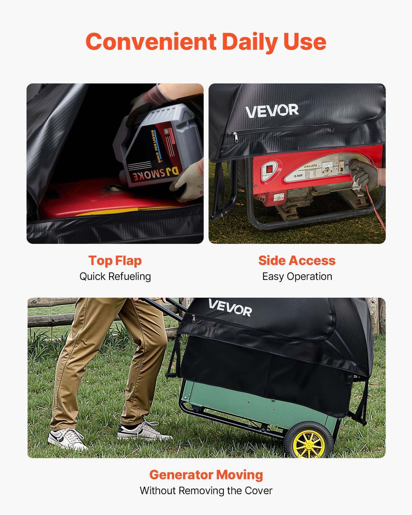 Generator Cover, 36 x 26 x 26 Inch Waterproof Universal Generator Cover for Most Generators 70-108 Inches Perimeter, Portable Generator Running Cover with Heavy Duty Thicken Oxford Fabric, Black