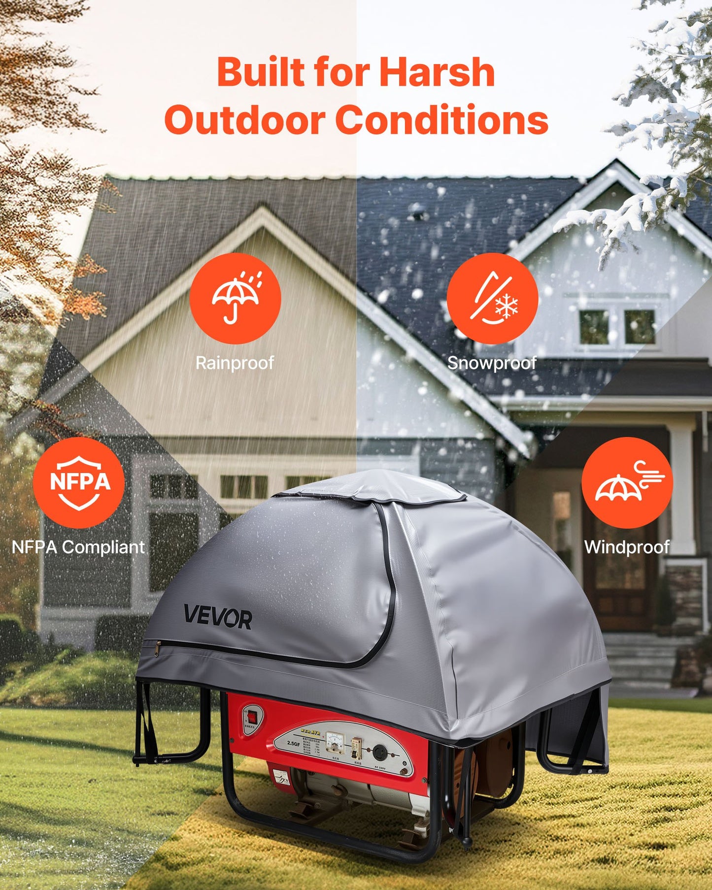Generator Cover, 36 x 26 x 26 Inch Waterproof Universal Generator Cover for Most Generators 70-108 Inches Perimeter, Portable Generator Running Cover with Heavy Duty Thicken Oxford Fabric, Grey