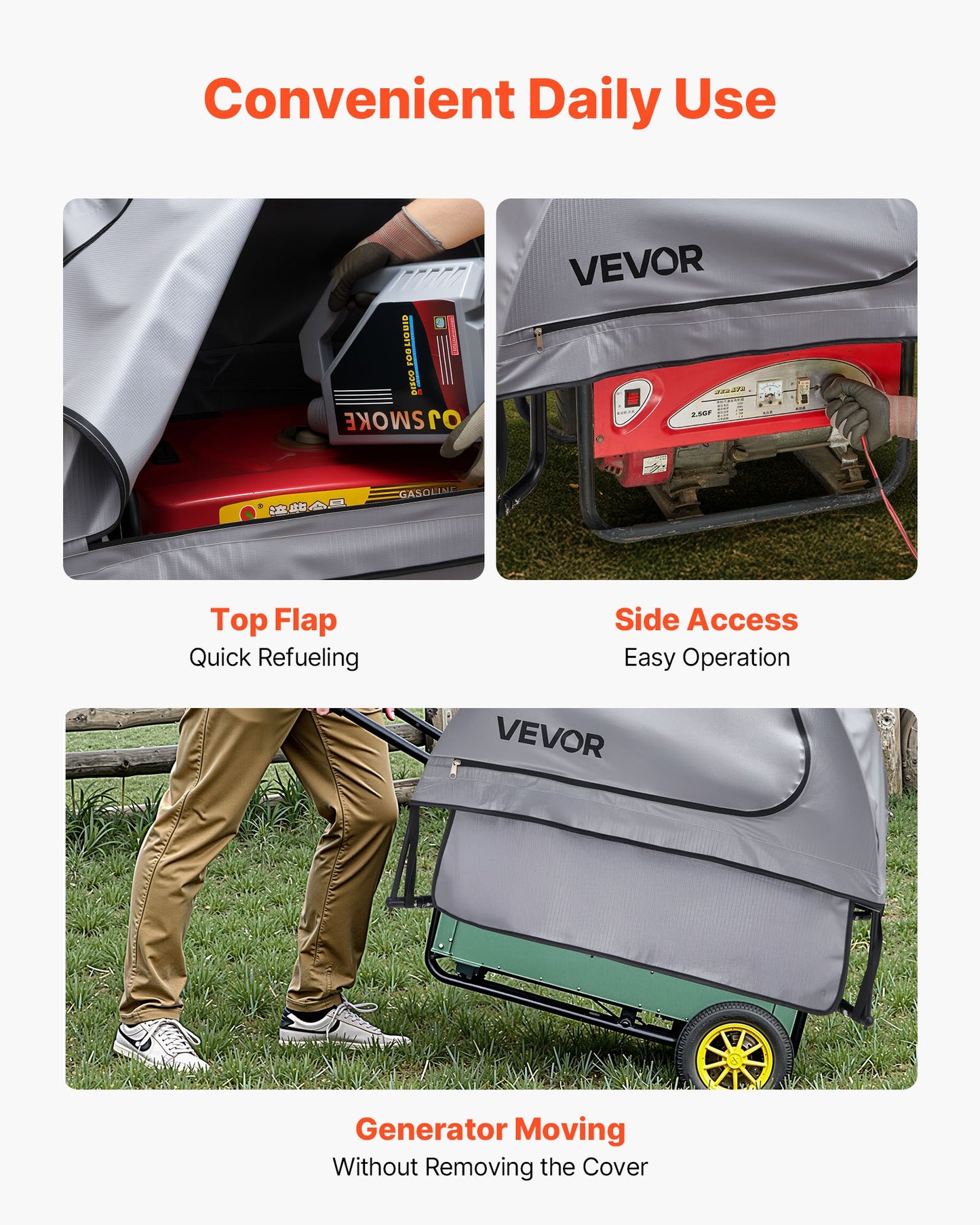 Generator Cover, 36 x 26 x 26 Inch Waterproof Universal Generator Cover for Most Generators 70-108 Inches Perimeter, Portable Generator Running Cover with Heavy Duty Thicken Oxford Fabric, Grey