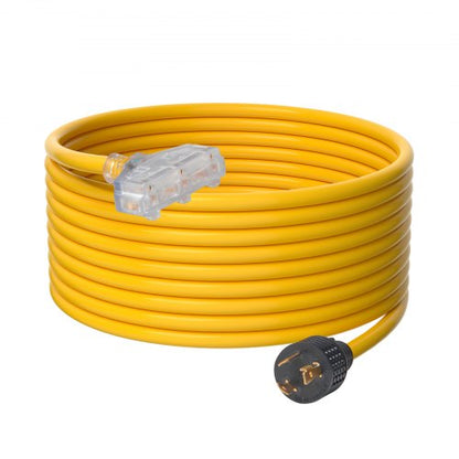 30-Amp Generator Extension Cord, 25 Ft, 125V 375W Heavy Duty Generator Outdoor Power Cord, NEMA L5-30P / Three NEMA 5-15R STJW Flexible Power Cable with Twist Lock Connectors, for Generators