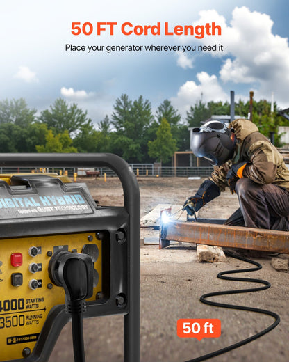 30-Amp Generator Extension Cord, 50 Foot, 250 Volts 7500 Watts Heavy Duty Power Cable, NEMA 6-50P to 6-50R SWT 8AWG Flexible Welder Extension Cord, with Storage Bag, for Generators, ETL Listed