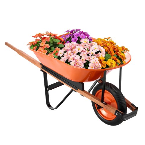 Wheelbarrow Cart, 5 Cu. Ft. Load & 330 lbs Capacity, One Wheel Garden Dump Cart, Garden Wagon with Metal Handle & 16" Wide Track Wheels, Easy Loading Utility Yard Cart & Wagons for Lawn Farm