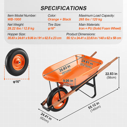 Skottkärra Cart One Wheel Garden Dump Cart 330 lbs Yard Utility Cart